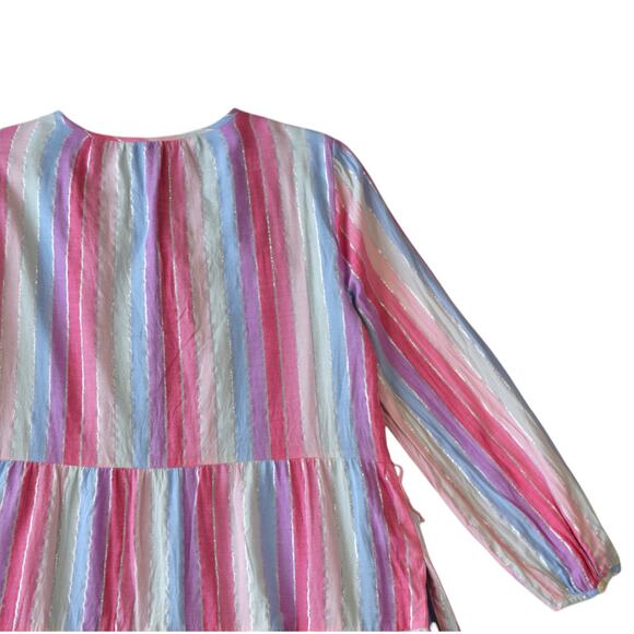 J. Crew Pastels Pink Striped Cotton Tiered Button Up Dress Size Small - Picture 8 of 8